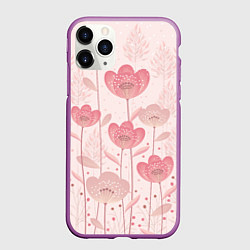 Чехол iPhone 11 Pro матовый Абстрактные цветы в розовом