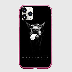 Чехол iPhone 11 Pro матовый Dobermann head, цвет: 3D-малиновый