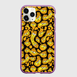 Чехол iPhone 11 Pro матовый Гарфилд паттерн, цвет: 3D-фиолетовый