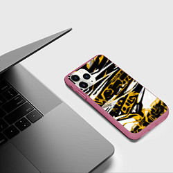 Чехол iPhone 11 Pro матовый Жёлто-чёрная агрессивная абстракция на белом фоне, цвет: 3D-малиновый — фото 2