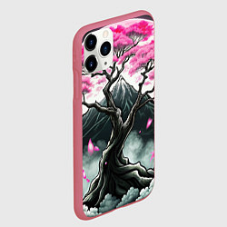 Чехол iPhone 11 Pro матовый Япония сакура и горы, цвет: 3D-малиновый — фото 2