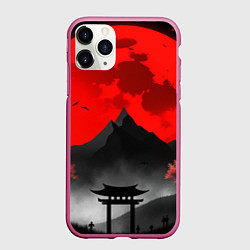 Чехол iPhone 11 Pro матовый Черная гора Японии на закате, цвет: 3D-малиновый