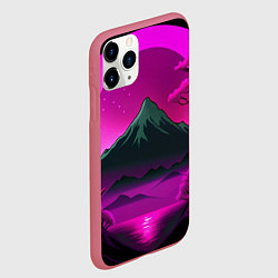 Чехол iPhone 11 Pro матовый Темная гора в фиолетовом закате Япония, цвет: 3D-малиновый — фото 2
