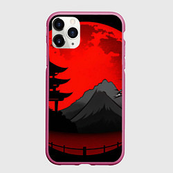 Чехол iPhone 11 Pro матовый Гора японии на фоне заката, цвет: 3D-малиновый