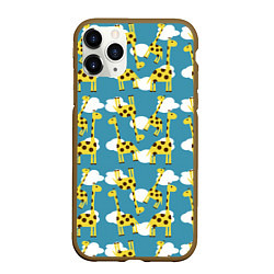 Чехол iPhone 11 Pro матовый Жирафы в облаках, цвет: 3D-коричневый