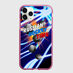Чехол iPhone 11 Pro матовый Время русского хоккея, цвет: 3D-малиновый