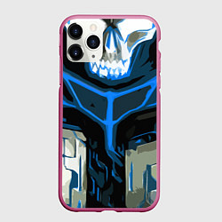 Чехол iPhone 11 Pro матовый Blue stripes on a black and white background, цвет: 3D-малиновый
