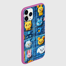 Чехол iPhone 11 Pro матовый Зайчата на пэчворк, цвет: 3D-фиолетовый — фото 2