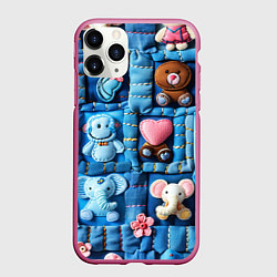 Чехол iPhone 11 Pro матовый Слоники на пэчворк, цвет: 3D-малиновый