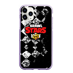 Чехол iPhone 11 Pro матовый Brawl stars black geometry, цвет: 3D-светло-сиреневый