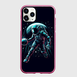 Чехол iPhone 11 Pro матовый Космонавт играет в баскетбол, цвет: 3D-малиновый