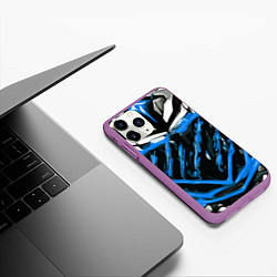 Чехол iPhone 11 Pro матовый Blue and white abstraction on a black background, цвет: 3D-фиолетовый — фото 2