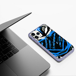 Чехол iPhone 11 Pro матовый Blue and white abstraction on a black background, цвет: 3D-светло-сиреневый — фото 2