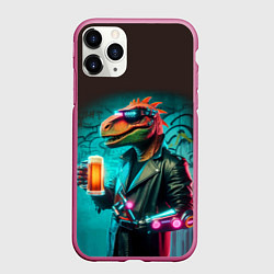 Чехол iPhone 11 Pro матовый Чувак пивозавр - киберпанк фантазия, цвет: 3D-малиновый
