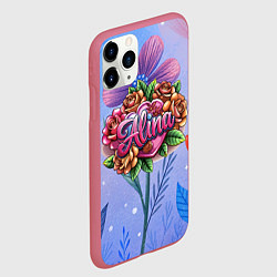 Чехол iPhone 11 Pro матовый Алина объемные розы, цвет: 3D-малиновый — фото 2
