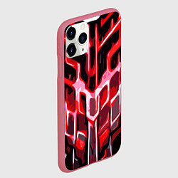 Чехол iPhone 11 Pro матовый Абстрактные красные линии на чёрном фоне, цвет: 3D-малиновый — фото 2