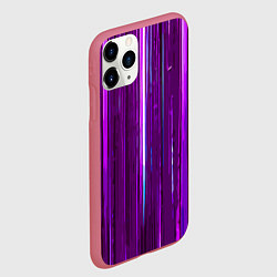 Чехол iPhone 11 Pro матовый Вертикальные фиолетовые линии на чёрном фоне, цвет: 3D-малиновый — фото 2