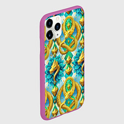 Чехол iPhone 11 Pro матовый Золотистые змеи и цветы, цвет: 3D-фиолетовый — фото 2