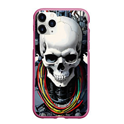 Чехол iPhone 11 Pro матовый Cool cyber skull - ai art fantasy, цвет: 3D-малиновый