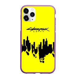 Чехол iPhone 11 Pro матовый Cyberpunk 2077 geometry yellow, цвет: 3D-фиолетовый