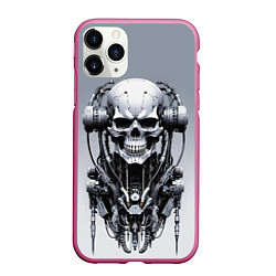 Чехол iPhone 11 Pro матовый Cool cyber skull - ai art fantasy, цвет: 3D-малиновый