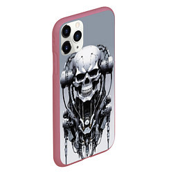 Чехол iPhone 11 Pro матовый Cool cyber skull - ai art fantasy, цвет: 3D-малиновый — фото 2