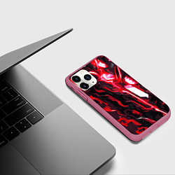 Чехол iPhone 11 Pro матовый Красно-чёрная киберпанк абстракция, цвет: 3D-малиновый — фото 2