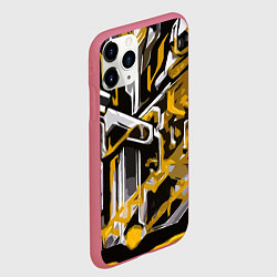 Чехол iPhone 11 Pro матовый Жёлто-белая агрессивная абстракция на чёрном фоне, цвет: 3D-малиновый — фото 2