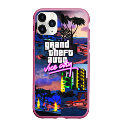 Чехол iPhone 11 Pro матовый GTA vice city коллаж, цвет: 3D-малиновый