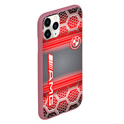 Чехол iPhone 11 Pro матовый BMW текстура мотор, цвет: 3D-малиновый — фото 2