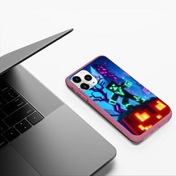 Чехол iPhone 11 Pro матовый Minecraft and halloween - neon glow, цвет: 3D-малиновый — фото 2