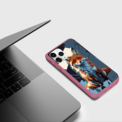 Чехол iPhone 11 Pro матовый Лиса на ночном фоне, цвет: 3D-малиновый — фото 2