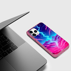 Чехол iPhone 11 Pro матовый Фантастический неоновый пейзаж - нейроарт, цвет: 3D-малиновый — фото 2