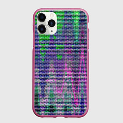 Чехол iPhone 11 Pro матовый Мелкая текстура кирпичи зелёно-розовый, цвет: 3D-малиновый