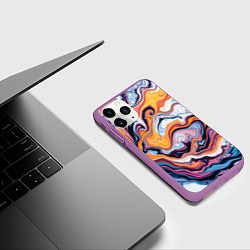 Чехол iPhone 11 Pro матовый Жидкие разноцветные краски, цвет: 3D-фиолетовый — фото 2
