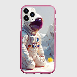 Чехол iPhone 11 Pro матовый Космонавт на фантастической планете, цвет: 3D-малиновый
