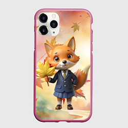 Чехол iPhone 11 Pro матовый Осенняя лисичка в школьной форме, цвет: 3D-малиновый