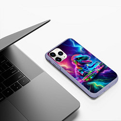 Чехол iPhone 11 Pro матовый Tyrannosaur DJ - neon glow, цвет: 3D-светло-сиреневый — фото 2