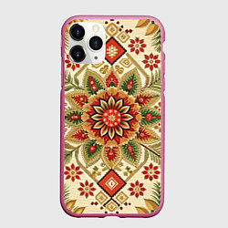 Чехол iPhone 11 Pro матовый Русские классические узоры и орнамент, цвет: 3D-малиновый