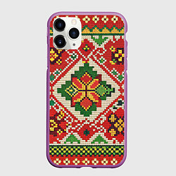 Чехол iPhone 11 Pro матовый Классические русские узоры и орнамент, цвет: 3D-фиолетовый
