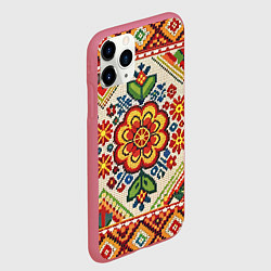 Чехол iPhone 11 Pro матовый Классические русские узоры и орнамент, цвет: 3D-малиновый — фото 2