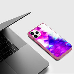 Чехол iPhone 11 Pro матовый Неоновые треугольники абстракция, цвет: 3D-малиновый — фото 2