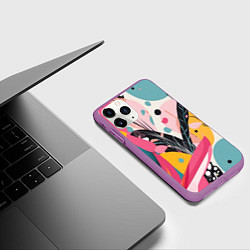Чехол iPhone 11 Pro матовый Листья цветы абстракция, цвет: 3D-фиолетовый — фото 2