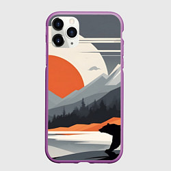 Чехол iPhone 11 Pro матовый Горы медведь геометрия, цвет: 3D-фиолетовый