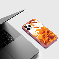 Чехол iPhone 11 Pro матовый Осенние опавшие листья, цвет: 3D-малиновый — фото 2