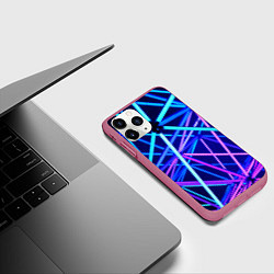 Чехол iPhone 11 Pro матовый Неоновая текстура геометрия, цвет: 3D-малиновый — фото 2