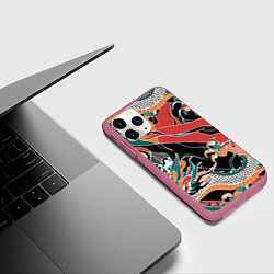Чехол iPhone 11 Pro матовый Дракон контрасты, цвет: 3D-малиновый — фото 2