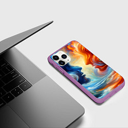 Чехол iPhone 11 Pro матовый Профили парня и девушки - две стихии, цвет: 3D-фиолетовый — фото 2