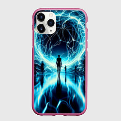 Чехол iPhone 11 Pro матовый Человек и неоновая планета - нейроарт, цвет: 3D-малиновый