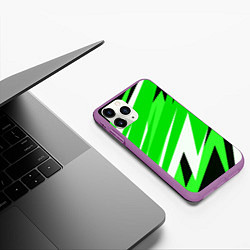 Чехол iPhone 11 Pro матовый Geometry stripes green, цвет: 3D-фиолетовый — фото 2